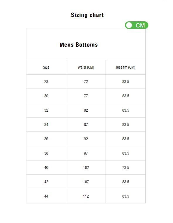 Product Size Chart