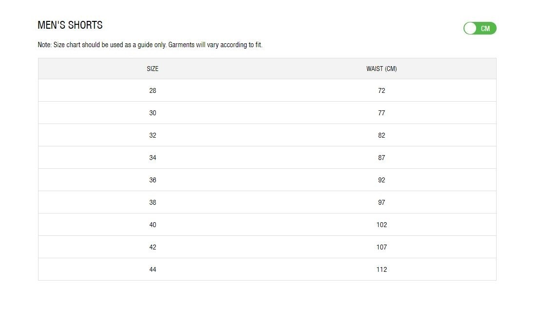 Product Size Chart