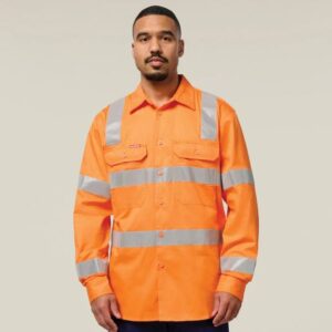 Hard Yakka Y04265 Biomotion Hi Vis Taped Cotton Drill Shirt