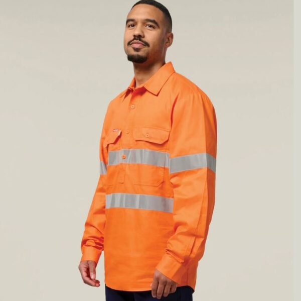 Hard Yakka Y07899 Hi Vis Closed Front Taped Long Sleeve Cotton Drill Shirt - Image 4