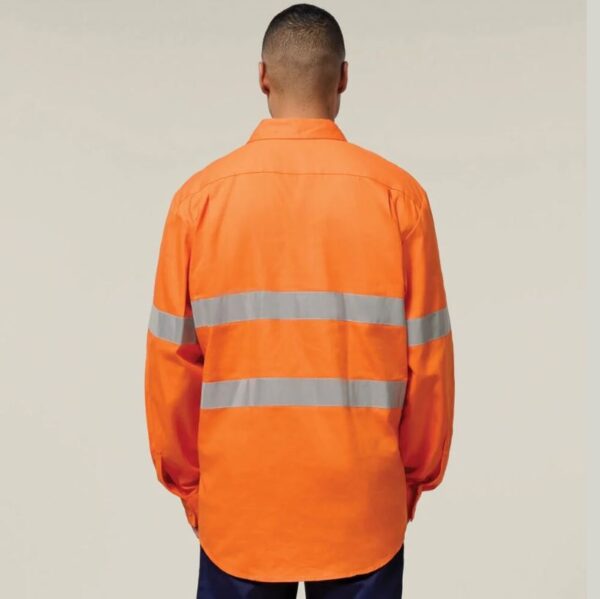 Hard Yakka Y07899 Hi Vis Closed Front Taped Long Sleeve Cotton Drill Shirt - Image 3