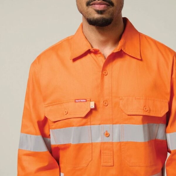 Hard Yakka Y07899 Hi Vis Closed Front Taped Long Sleeve Cotton Drill Shirt - Image 2