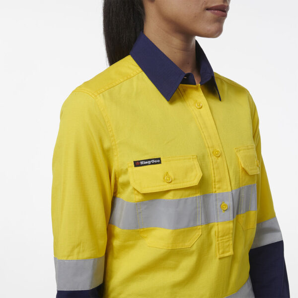 KingGee K44230 Womens Workcool Vented Closed Front Reflective Shirt - Image 4