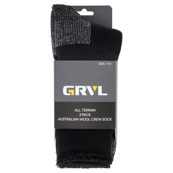 Grvl GRVL-S1 All Terrain Australian Wool Blend 3 Pk Work Socks - Image 3