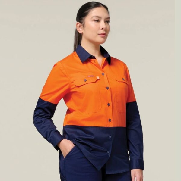 Hard Yakka Y08423 Womens Long Sleeve Hi Vis 2 Tone Vented Shirt - Image 6