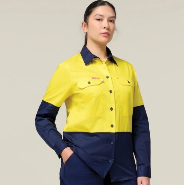 Hard Yakka Y08423 Womens Long Sleeve Hi Vis 2 Tone Vented Shirt - Image 2