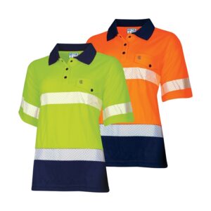 TRu Workwear TSW2415T1 Womens Recycled Anti-Microbial Micromesh S/S Two Tone Hi-Vis Polo Shirt W/ Segmented Tape