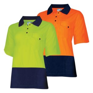 TRu Workwear TSW2415 Recycled Womens Anti-Microbial Micromesh S/S Two Tone Hi-Vis Polo Shirt