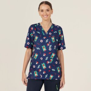 NNT CATRGK Festive Santa Pool Party Scrub Top